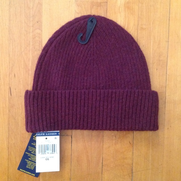 Ralph Lauren Polo Red Wine Merino Wool Beanie Hat New - Picture 9 of 9